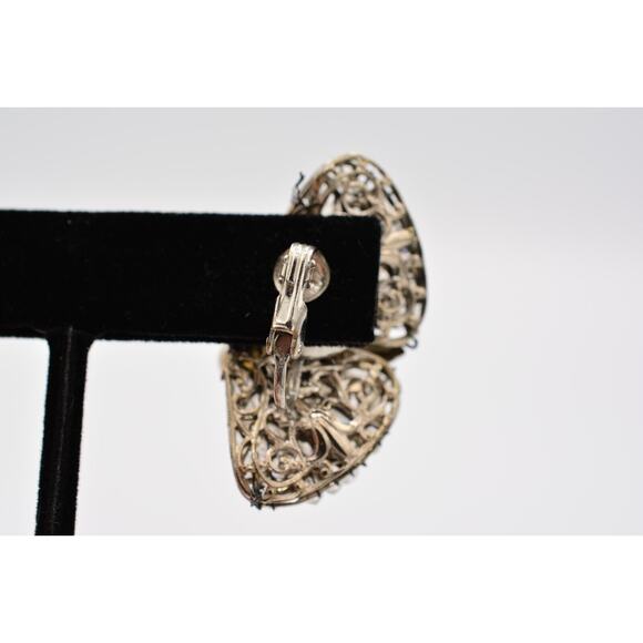 Vintage Clip Earrings Rhinestone Crystal AB Cluster Pearl Chunky 1980s BinAK - Picture 9 of 12